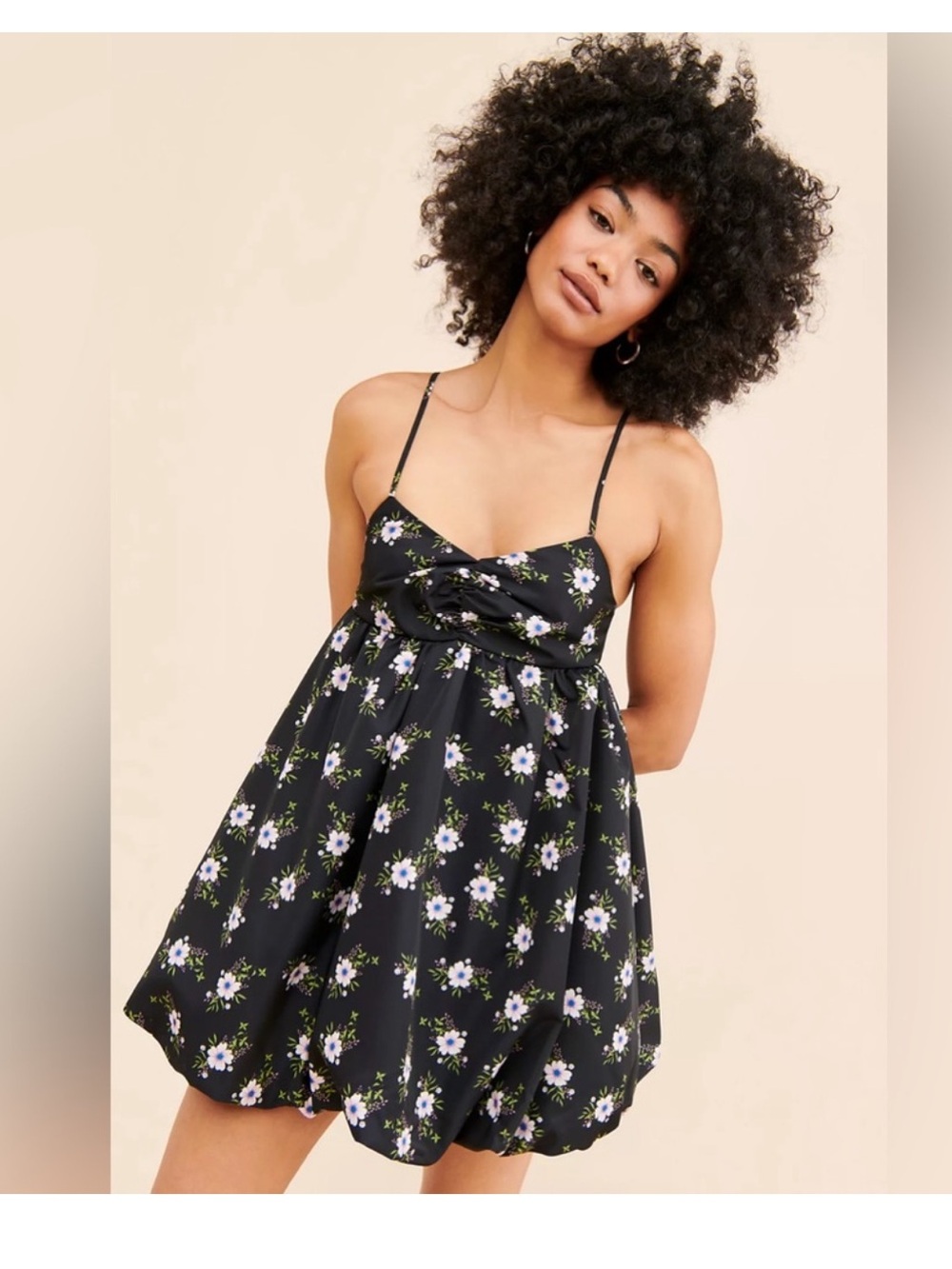 Free People Black Floral In A Bubble Spring Mini Dress